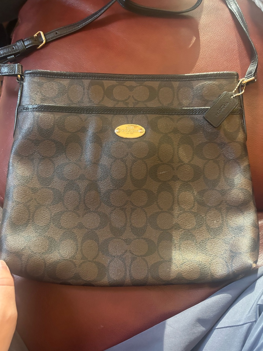 Coach Brown and Black Signature Crossbody Bag